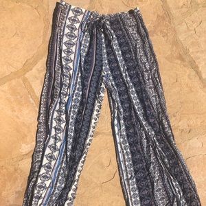 Blue Patterned Pants with Drawstring